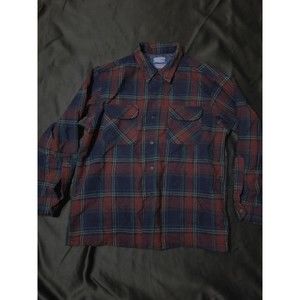 Pendleton Vintage Wool Large Red Blue Plaid Button Up Shirt Board Sir L